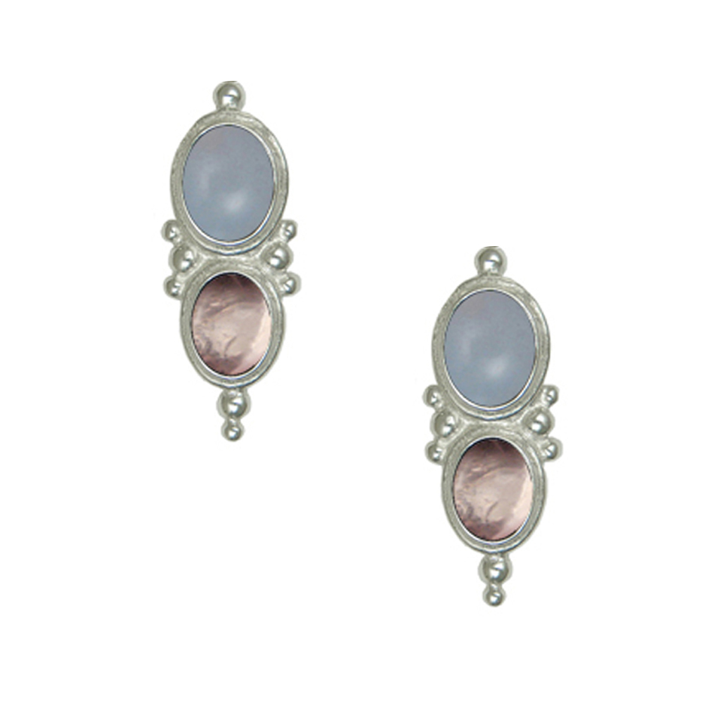 Sterling Silver Drop Dangle Earrings With Chalcedony And Rose Quartz